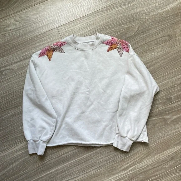 Xirena Estella Star-Appliquéd Quilt Cotton Cropped Sweatshirt Snowdrop Sz XS - Picture 5 of 13